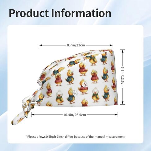 Cute Cartoon Duck Print Scrub Caps Women Men, Adjustable Nurse Cap Surgical Caps Scrub Hats for Women Men, Working Cap with Buttons for Hanging Face Masks Black in Kuwait