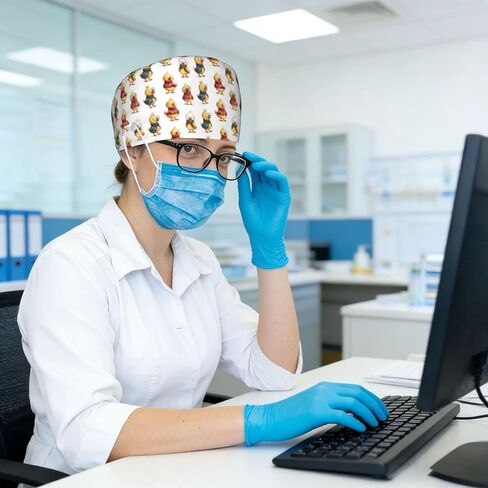 Cute Cartoon Duck Print Scrub Caps Women Men, Adjustable Nurse Cap Surgical Caps Scrub Hats for Women Men, Working Cap with Buttons for Hanging Face Masks Black in Kuwait