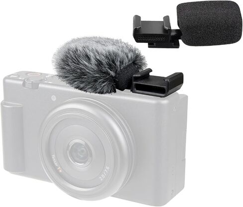 قطعتان من واقي الرياح من SOULWIT لكاميرات Sony ZV-1F/ZV-E10/ZV-1/ZV-E1/ZV-1 II Vlog، محول حذاء بارد مع زجاج أمامي فروي + غطاء ميكروفون - أسود in Kuwait