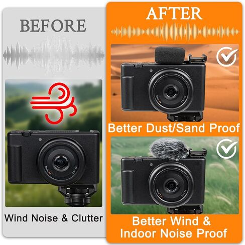 قطعتان من واقي الرياح من SOULWIT لكاميرات Sony ZV-1F/ZV-E10/ZV-1/ZV-E1/ZV-1 II Vlog، محول حذاء بارد مع زجاج أمامي فروي + غطاء ميكروفون - أسود in Kuwait
