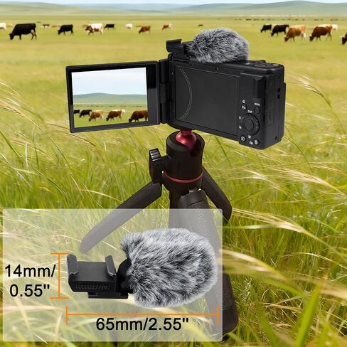 قطعتان من واقي الرياح من SOULWIT لكاميرات Sony ZV-1F/ZV-E10/ZV-1/ZV-E1/ZV-1 II Vlog، محول حذاء بارد مع زجاج أمامي فروي + غطاء ميكروفون - أسود in Kuwait