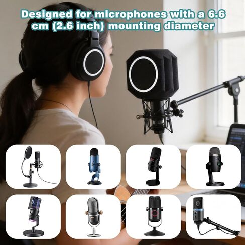 Microphone Isolation Shield Pop Filter for 40-66mm Microphone Soundproof Mic Isolation Ball Reducing Noise Eco Reflection Pop Shield Gift Mic Cover Foam for Podcasting Live Stream Subtitles in Kuwait