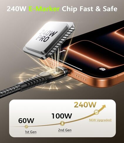 كابل USB C بطول 10 أقدام 2 حزمة، كابل USB C إلى USB C بقوة 240 وات شحن سريع لشاحن الهاتف الطويل سلك شاحن من النوع C لهاتف iPhone 17 Pro Max و16 15 وiPad Pro/Air وApple MacBook وأجهزة الكمبيوتر المحمولة - أسود in Kuwait
