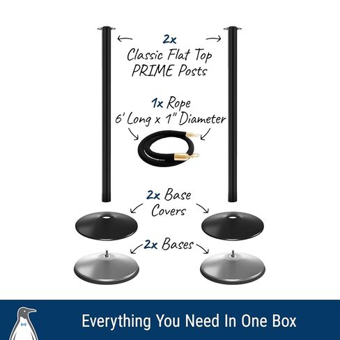 Prime Stanchion and Rope Kit, Includes (2) Smooth Black Flat Top Crowd Control Barriers and (1) Black Velvet 6-Foot Rope, Self-Straightening, No-Tools Required in Kuwait