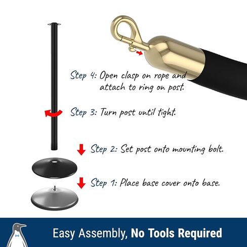 Prime Stanchion and Rope Kit, Includes (2) Smooth Black Flat Top Crowd Control Barriers and (1) Black Velvet 6-Foot Rope, Self-Straightening, No-Tools Required in Kuwait