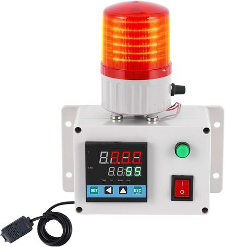 JIAWANSHUN Industrial Temperature Humidity Alarm, -40-185°F 0-100%RH Digital Thermometer Hygrometer, Independent Alarm Sound Light Alert Calibration for Greenhouse, Pet House, Chicken 110V in Kuwait