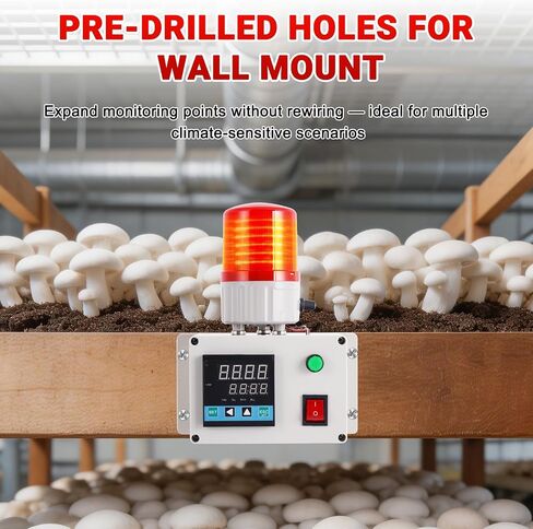 JIAWANSHUN Industrial Temperature Humidity Alarm, -40-185°F 0-100%RH Digital Thermometer Hygrometer, Independent Alarm Sound Light Alert Calibration for Greenhouse, Pet House, Chicken 110V in Kuwait