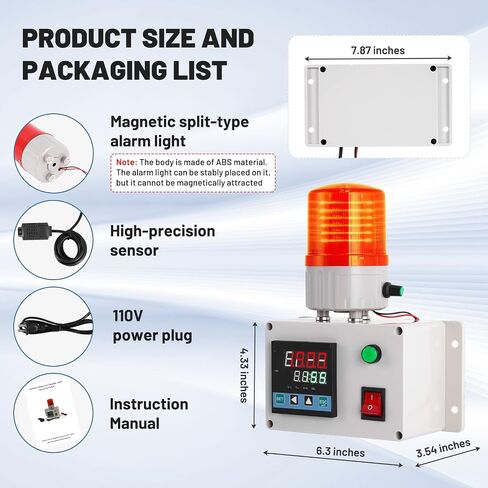 JIAWANSHUN Industrial Temperature Humidity Alarm, -40-185°F 0-100%RH Digital Thermometer Hygrometer, Independent Alarm Sound Light Alert Calibration for Greenhouse, Pet House, Chicken 110V in Kuwait