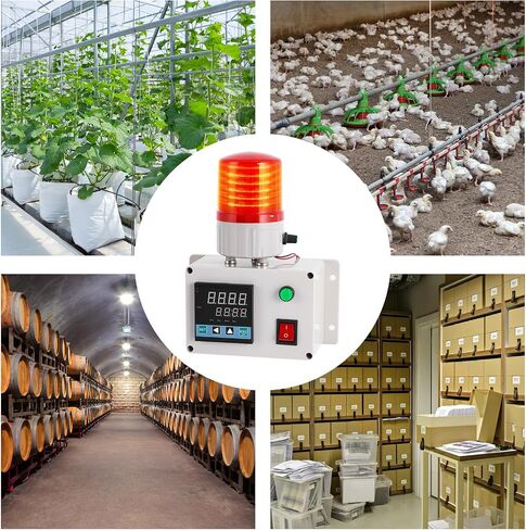 JIAWANSHUN Industrial Temperature Humidity Alarm, -40-185°F 0-100%RH Digital Thermometer Hygrometer, Independent Alarm Sound Light Alert Calibration for Greenhouse, Pet House, Chicken 110V in Kuwait
