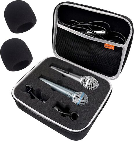حقيبة ميكروفون مزدوجة مع حاجب رياح لـ Shure SM58/SM57/PGA48/BETA 58A، غطاء Shure SM58 مع مرشح بوب، حقيبة حمل واقية للميكروفونات الصوتية الديناميكية - حافظة وزجاج أمامي فقط in Kuwait