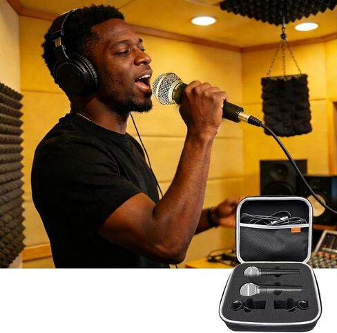 حقيبة ميكروفون مزدوجة مع حاجب رياح لـ Shure SM58/SM57/PGA48/BETA 58A، غطاء Shure SM58 مع مرشح بوب، حقيبة حمل واقية للميكروفونات الصوتية الديناميكية - حافظة وزجاج أمامي فقط in Kuwait