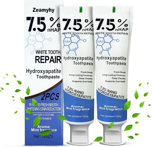 2 Pack Hydroxyapatite Toothpastes for Enamel Protection and Tooth Strengthening, Gentle Mint, Fresh Breath, Daily Use for Oral Health (A) in Kuwait