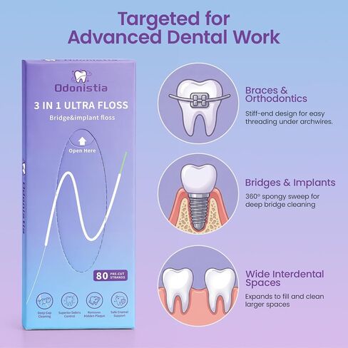 3-in-1 Ultra Floss for Brace, 160 Pre-Cut Strands, 2 Pack in Kuwait
