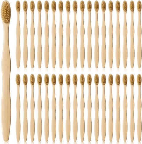 Hushee 30 Pack Boar Bristle Toothbrush Natural Bristles with Bamboo Handle Natural Biodegradable Compostable Bamboo Tooth Brushes, Plastic & Nylon Free in Kuwait