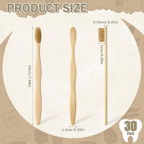 Hushee 30 Pack Boar Bristle Toothbrush Natural Bristles with Bamboo Handle Natural Biodegradable Compostable Bamboo Tooth Brushes, Plastic & Nylon Free in Kuwait