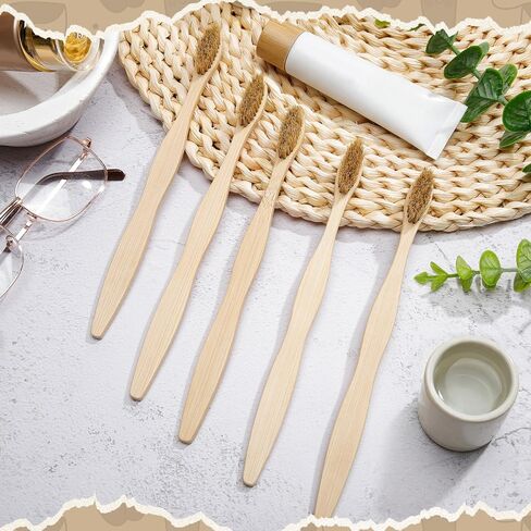 Hushee 30 Pack Boar Bristle Toothbrush Natural Bristles with Bamboo Handle Natural Biodegradable Compostable Bamboo Tooth Brushes, Plastic & Nylon Free in Kuwait