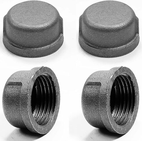 Black Cast Iron Pipe Cap 1/2" Female Thread Plug Stopper, Industrial Pipe End Closure Fitting for Plumbing Furniture DIY Projects, Heavy Duty Pipe Cover (4 Pack) in Kuwait
