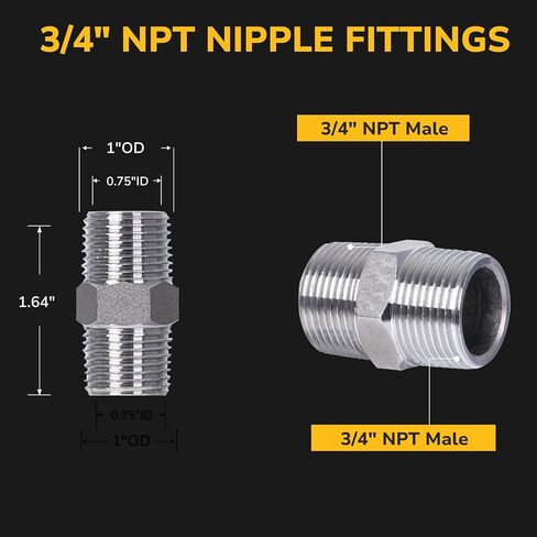 حلمة سداسية ذكر NPT مقاس 3/4 بوصة × 3/4 بوصة، تركيب أنابيب من الفولاذ المقاوم للصدأ 304، موصل مستقيم متساوي لتمديد وتوصيل اثنين من أنابيب NPT الأنثوية، 3/4 بوصة و3/4 بوصة، متينة وسهلة التركيب، عبوتان in Kuwait