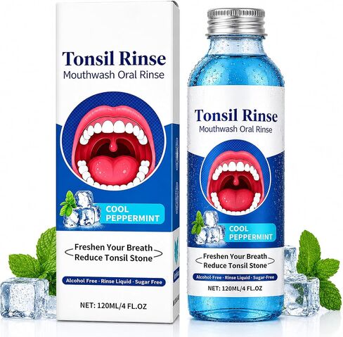 Tonsil Stone Mouthwash, 100ML (3.38 Fl Oz) Mint Mouthwash for Tonsil Stones, Alcohol-Free Tonsil Rinse for Tonsil Stones, Helps Freshen Breath, Clean Tonsil Area & Soothe Dry Mouth in Kuwait