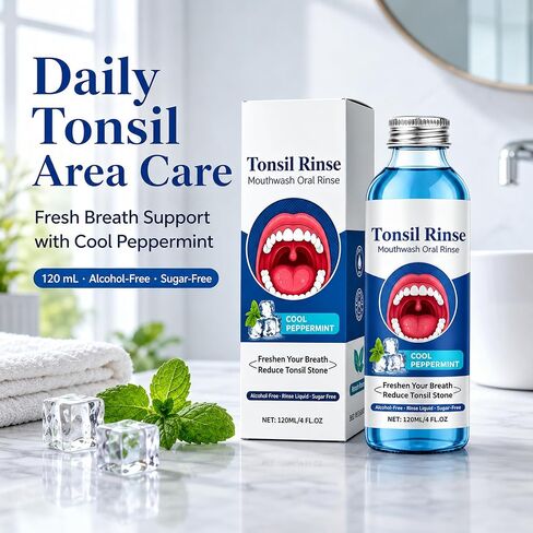 Tonsil Stone Mouthwash, 100ML (3.38 Fl Oz) Mint Mouthwash for Tonsil Stones, Alcohol-Free Tonsil Rinse for Tonsil Stones, Helps Freshen Breath, Clean Tonsil Area & Soothe Dry Mouth in Kuwait