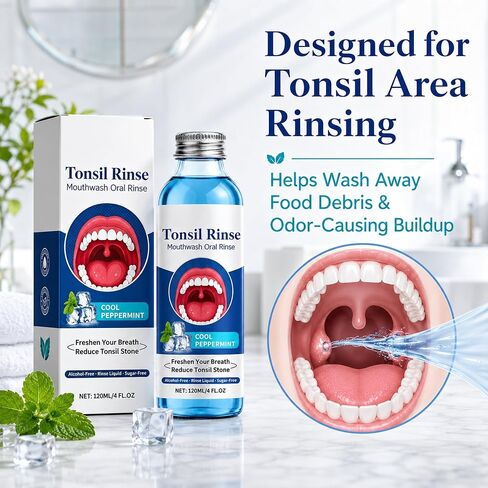 Tonsil Stone Mouthwash, 100ML (3.38 Fl Oz) Mint Mouthwash for Tonsil Stones, Alcohol-Free Tonsil Rinse for Tonsil Stones, Helps Freshen Breath, Clean Tonsil Area & Soothe Dry Mouth in Kuwait