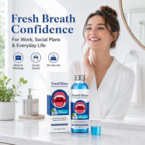 Tonsil Stone Mouthwash, 100ML (3.38 Fl Oz) Mint Mouthwash for Tonsil Stones, Alcohol-Free Tonsil Rinse for Tonsil Stones, Helps Freshen Breath, Clean Tonsil Area & Soothe Dry Mouth in Kuwait