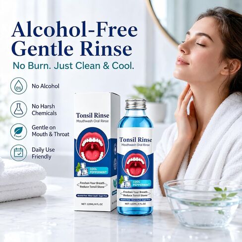 Tonsil Stone Mouthwash, 100ML (3.38 Fl Oz) Mint Mouthwash for Tonsil Stones, Alcohol-Free Tonsil Rinse for Tonsil Stones, Helps Freshen Breath, Clean Tonsil Area & Soothe Dry Mouth in Kuwait