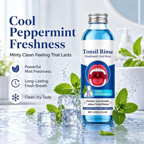 Tonsil Stone Mouthwash, 100ML (3.38 Fl Oz) Mint Mouthwash for Tonsil Stones, Alcohol-Free Tonsil Rinse for Tonsil Stones, Helps Freshen Breath, Clean Tonsil Area & Soothe Dry Mouth in Kuwait