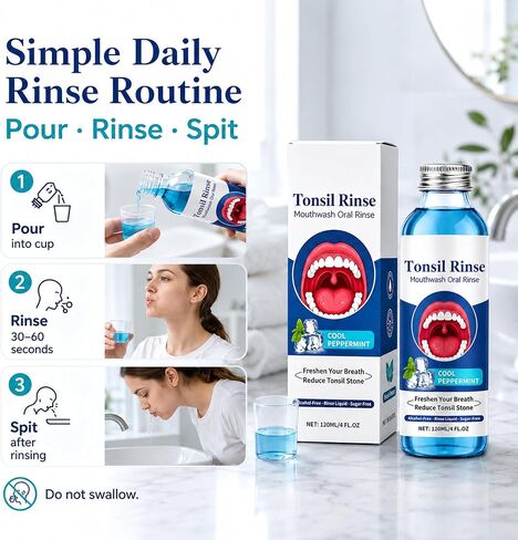 Tonsil Stone Mouthwash, 100ML (3.38 Fl Oz) Mint Mouthwash for Tonsil Stones, Alcohol-Free Tonsil Rinse for Tonsil Stones, Helps Freshen Breath, Clean Tonsil Area & Soothe Dry Mouth in Kuwait