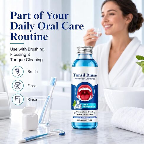 Tonsil Stone Mouthwash, 100ML (3.38 Fl Oz) Mint Mouthwash for Tonsil Stones, Alcohol-Free Tonsil Rinse for Tonsil Stones, Helps Freshen Breath, Clean Tonsil Area & Soothe Dry Mouth in Kuwait