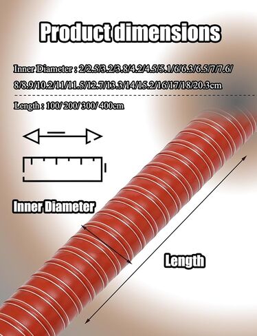 Red High Temp Silicone Ducting Hose | Steel Wire Reinforced Fire Retardant Fiberglass Flex Duct for Industrial(2.36in/6cm,39.37in) in Kuwait