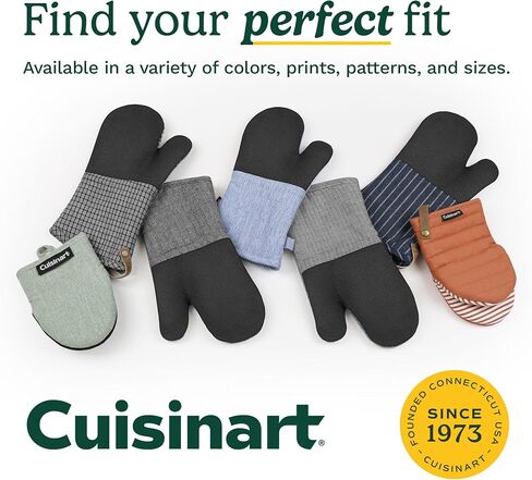 Cuisinart Mini Oven Mitts – 5.5" x 8" Heat-Resistant Kitchen Mitts for Oven with Non-Slip Printed Silicone, Cotton Filling, and Faux Leather Loop – Durable Oven Mitt Set for Cooking & Baking in Kuwait