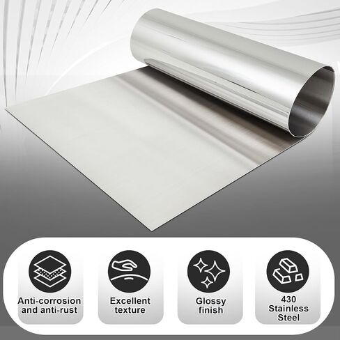 MorningRo 430 صفائح معدنية من الفولاذ المقاوم للصدأ 48 × 96 بوصة 0.28 مم لوحة معدنية #3 لوحة تركيب مغناطيسية بلمسة نهائية ناعمة مناسبة للمطابخ والمكاتب الصناعية لحماية الجدار والحرف اليدوية in Kuwait