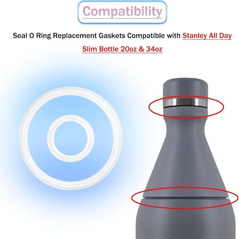 6 Pcs Replacement Gaskets for Stanley All Day Slim Bottle 20oz & 34oz,Silicone Seal O Ring Replacement Gaskets Compatible with Stanley All Day Slim Bottle for Cap & Body in Kuwait