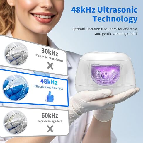 TQQ Ultrasonic Retainer Cleaner Machine - 48kHz Denture and Aligner Cleaning Pod for Mouth Guards Night Guards Dental Trays Braces Toothbrushes Jewelry with 200ML Capacity (White) in Kuwait