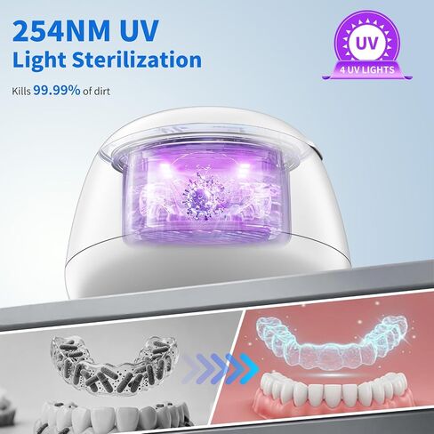 TQQ Ultrasonic Retainer Cleaner Machine - 48kHz Denture and Aligner Cleaning Pod for Mouth Guards Night Guards Dental Trays Braces Toothbrushes Jewelry with 200ML Capacity (White) in Kuwait