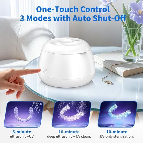 TQQ Ultrasonic Retainer Cleaner Machine - 48kHz Denture and Aligner Cleaning Pod for Mouth Guards Night Guards Dental Trays Braces Toothbrushes Jewelry with 200ML Capacity (White) in Kuwait