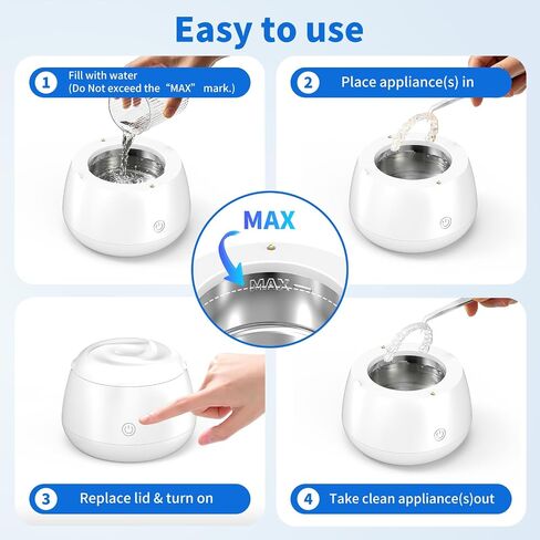 TQQ Ultrasonic Retainer Cleaner Machine - 48kHz Denture and Aligner Cleaning Pod for Mouth Guards Night Guards Dental Trays Braces Toothbrushes Jewelry with 200ML Capacity (White) in Kuwait