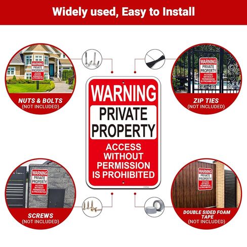 2 Pack Large Private Property Access Without Permission Prohibited Sign, 18"x12" Private Property Sign, Engineer Grade Reflective Aluminum, Fade/Weather Resistant, UV Protected, Easy to Install in Kuwait