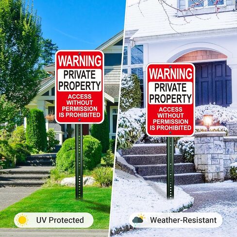 2 Pack Large Private Property Access Without Permission Prohibited Sign, 18"x12" Private Property Sign, Engineer Grade Reflective Aluminum, Fade/Weather Resistant, UV Protected, Easy to Install in Kuwait