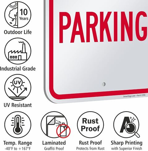 لافتة معدنية SmartSign مقاس 18 × 12 بوصة "ممنوع ركن السيارة" بفتحات تم مسحها مسبقًا، مطبوعة بالشاشة الحريرية، ألومنيوم مصفح مقاوم للصدأ، 63 مل، أحمر وأبيض in Kuwait