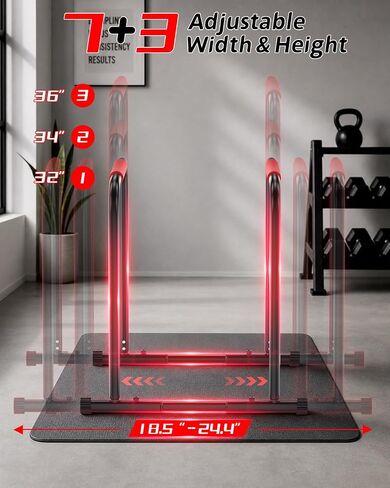 محطة Dip Bar، 1100 رطل، قضبان متوازية عالية التحمل قابلة للتعديل للارتفاع والعرض مع موصلات داخلية مزدوجة، إعدادات فائقة الثبات وأقدام غير قابلة للانزلاق للصالات الرياضية المنزلية، الجزء العلوي من الجسم والتدريب الأساسي in Kuwait
