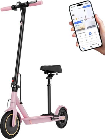Electric Scooter with Seat for Adults & Teens, 350W Foldable E Scooter, 19MPH Max Speed, Up to 21 Miles Range, 8.5" Solid Tires, Removable Adjustable Seat, App Control & Lock, 14+ Commuter & Gift in Kuwait