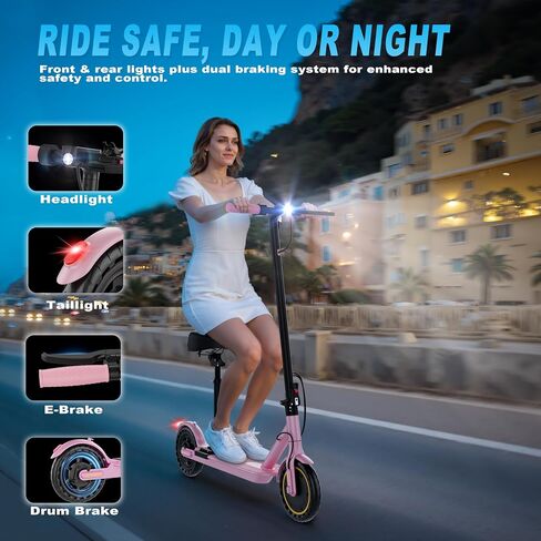Electric Scooter with Seat for Adults & Teens, 350W Foldable E Scooter, 19MPH Max Speed, Up to 21 Miles Range, 8.5" Solid Tires, Removable Adjustable Seat, App Control & Lock, 14+ Commuter & Gift in Kuwait