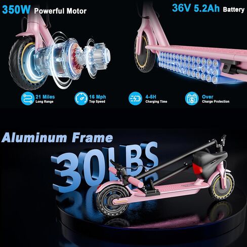 Electric Scooter with Seat for Adults & Teens, 350W Foldable E Scooter, 19MPH Max Speed, Up to 21 Miles Range, 8.5" Solid Tires, Removable Adjustable Seat, App Control & Lock, 14+ Commuter & Gift in Kuwait