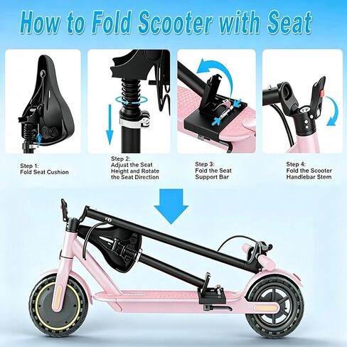Electric Scooter with Seat for Adults & Teens, 350W Foldable E Scooter, 19MPH Max Speed, Up to 21 Miles Range, 8.5" Solid Tires, Removable Adjustable Seat, App Control & Lock, 14+ Commuter & Gift in Kuwait
