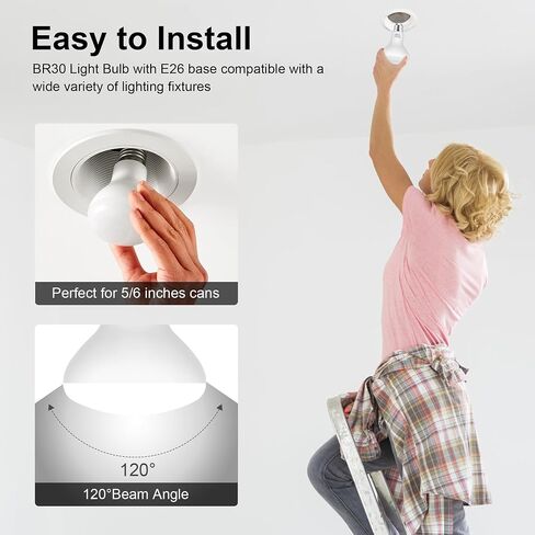 comzler 6 عبوات BR30 مصابيح إضاءة LED للفيضانات، 2700 كلفن أبيض دافئ، ما يعادل 65 وات، مصابيح إضاءة بقاعدة E26، قابلة للتعتيم 120VAC CRI85+ 850 لومن، لمبة إضاءة سقف داخلية للمطبخ وغرفة المعيشة in Kuwait