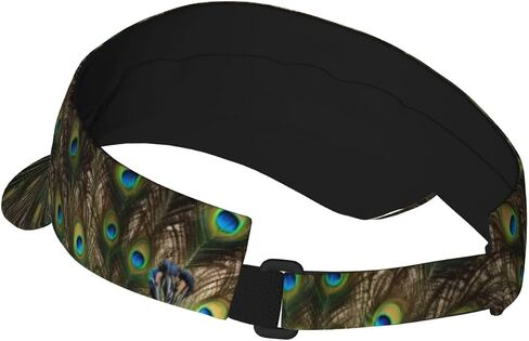 Peacock Feather Print Foldable Sun Visor Hat Lightweight Adjustable Sun Visor Hat Outdoor Sports Cap for Adults Black in Kuwait