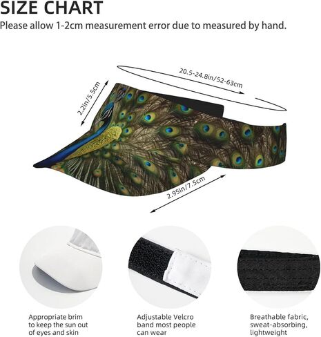 Peacock Feather Print Foldable Sun Visor Hat Lightweight Adjustable Sun Visor Hat Outdoor Sports Cap for Adults Black in Kuwait