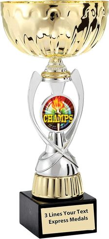 Express Medals Gold - Silver Champs Champion Metal Trophy Plastic Stem Cup Marble Base and Personalized Engraved Plate in Kuwait